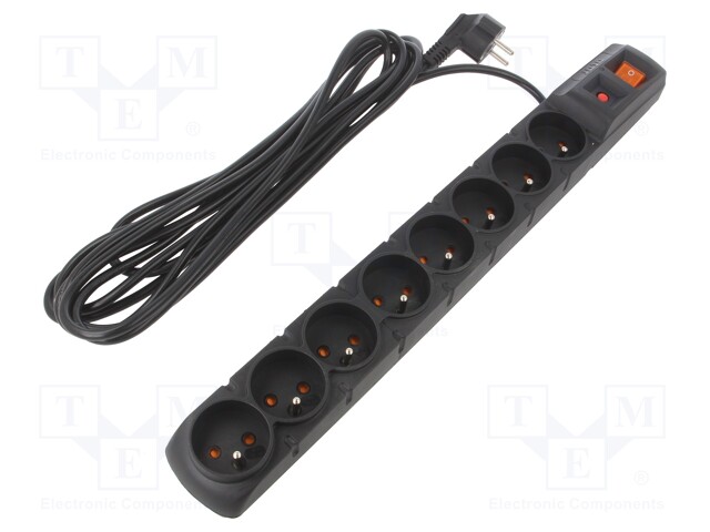 Plug socket strip: protective; Sockets: 8; 230VAC; 10A; black