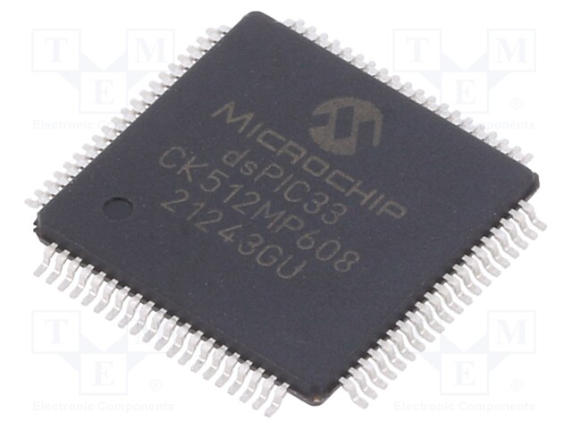 IC: dsPIC microcontroller; SRAM: 64kB; Memory: 512kB; TQFP80; 0.5mm