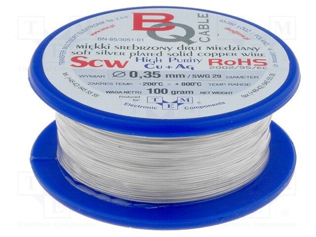 Silver plated copper wires; 0.35mm; 100g; 160m; -200÷800°C