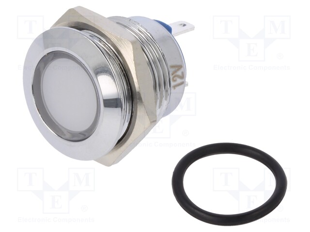 Indicator: LED; flat; 12VDC; 12VAC; Cutout: Ø16mm; brass