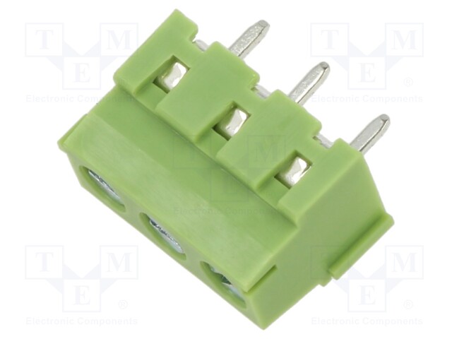 PCB terminal block; angled 90°; 5mm; ways: 3; on PCBs; terminal