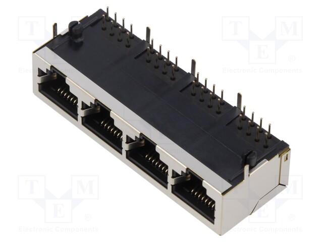 Socket; RJ45; PIN: 8; shielded; Layout: 8p8c; on PCBs,PCB snap; THT