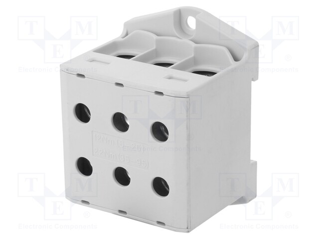 Splice terminal: rail; 6÷95mm2; ways: 3; terminals: 6; grey; TS35