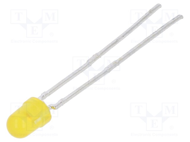 LED; 3mm; yellow; 1÷2mcd; 25°; Front: convex; Pitch: 2.54mm