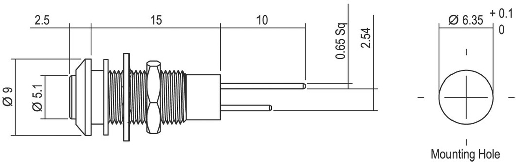 Indicator: LED; flat; 3.2VDC; Cutout: Ø6.35mm; IP67; 2pin