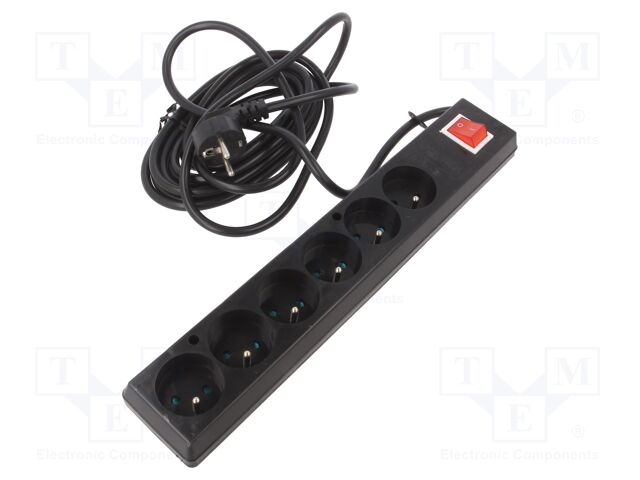 Extension lead; 3x1.5mm2; Sockets: 6; PVC; black; 5m; 16A