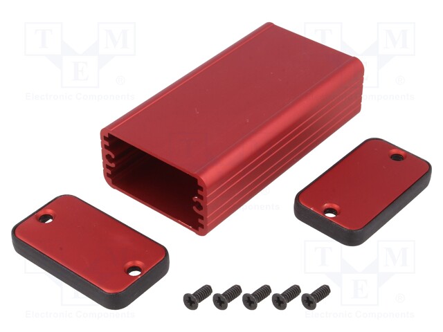 Enclosure: with panel; 1455; X: 45mm; Y: 25mm; Z: 80mm; aluminium; red