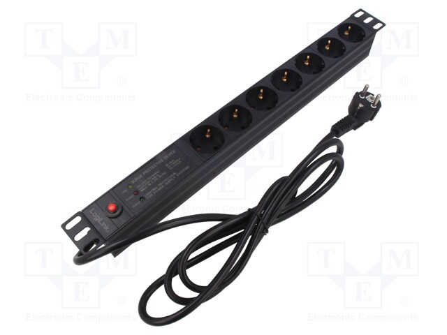 Plug socket strip: protective; Sockets: 7; 230VAC; 16A; black; 2m