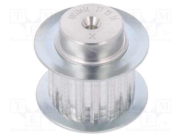 Belt pulley; T5; W: 16mm; whell width: 27mm; Ø: 24.6mm; aluminium