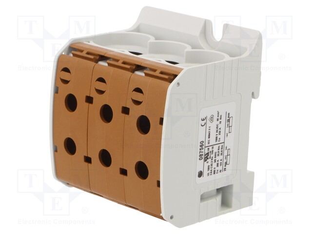 Splice terminal: rail; STB; 95mm2; ways: 1; terminals: 6; brown; TS35