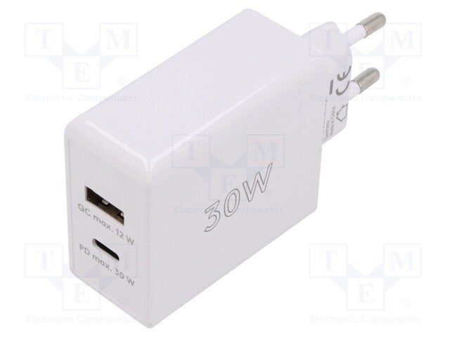 Power supply: switched-mode; plug; 5÷20VDC; 30W; Plug: EU; 82.3%