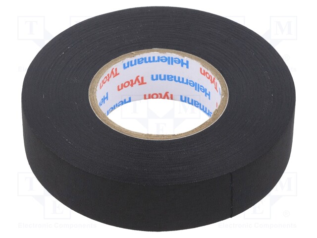 Tape: textile; W: 19mm; L: 25m; Thk: 0.18mm; rubber; black; -40÷125°C