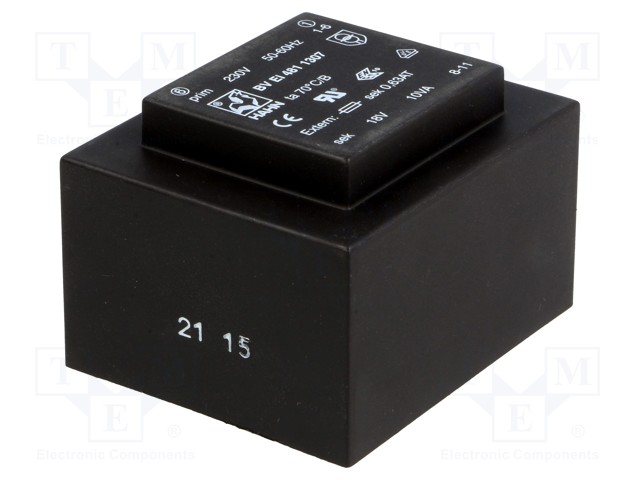 Transformer: encapsulated; 10VA; 230VAC; 18V; 556mA; Mounting: PCB