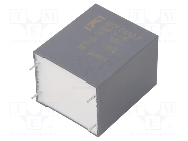 Capacitor: polypropylene; DC-Link; 40uF; ESR: 2.8mΩ; THT; ±5%; 28.7A