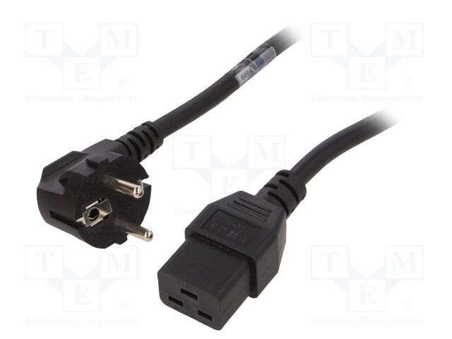Cable; CEE 7/7 (E/F) plug angled,IEC C19 female; 2.5m; black