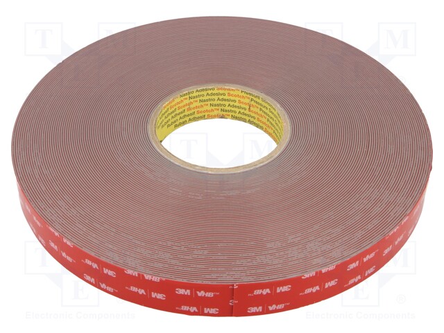 Tape: fixing; W: 25mm; L: 33m; Thk: 1.1mm; acrylic; grey; max.230°C