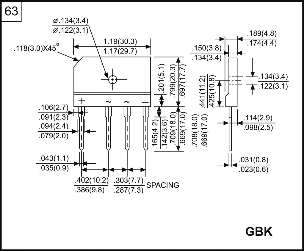 Bridge rectifier: single-phase; Urmax: 1kV; If: 20A; Ifsm: 250A