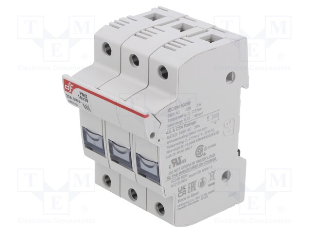 Fuse holder; cylindrical fuses; 10x38mm; Mounting: DIN; 32A; IP20