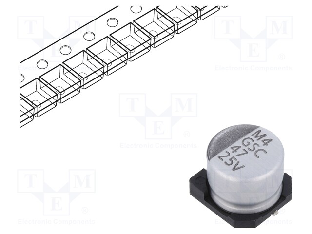 Capacitor: electrolytic; SMD; 47uF; ±20%; -55÷105°C; Series: GSC