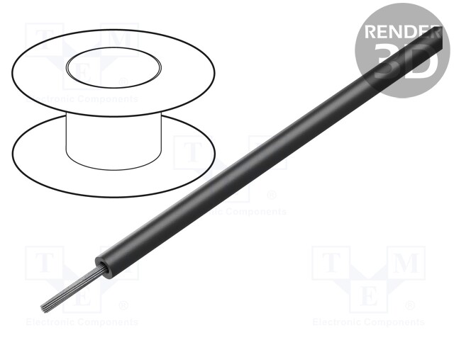 Wire; ThermoThin; stranded; Cu; 26AWG; black; PFA; 600V; 30.5m