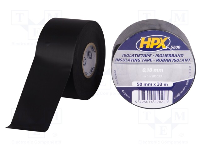 Tape: electrical insulating; W: 50mm; L: 33m; Thk: 0.15mm; black