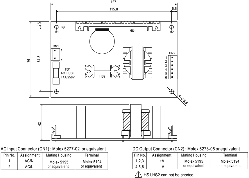 Power supply: switched-mode; 64.8W; 127÷370VDC; 90÷264VAC; OUT: 1