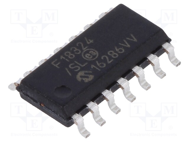 PIC microcontroller; Memory: 7kB; SRAM: 512B; EEPROM: 256B; SMD