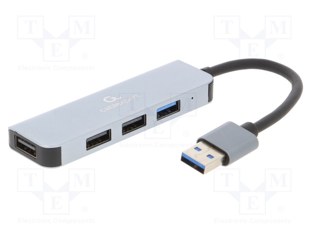 Hub USB; USB A socket x4,USB A plug; USB 2.0,USB 3.1; grey