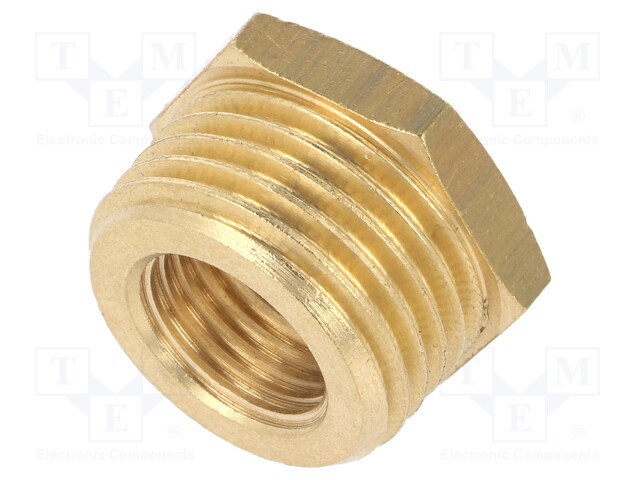 Thread adapter; Mat: brass; Ext.thread: 1/4"; Int.thread: 1/2"