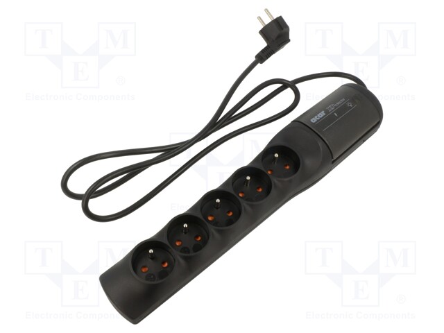 Plug socket strip: protective; Sockets: 5; 250VAC; 10A; grey