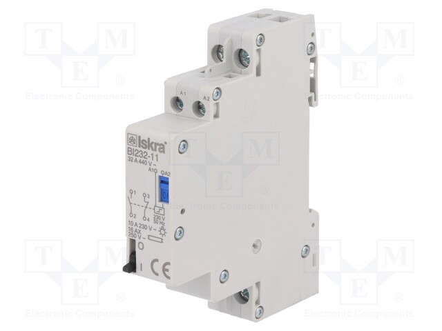 Relay: installation; bistable; NC + NO; Ucoil: 230VAC; 32A; IP20
