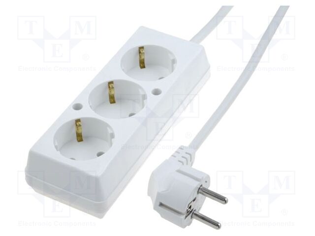 Extension lead; 3x1.5mm2; Schuko; Sockets: 3; PVC; white; Len: 3m