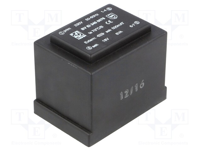 Transformer: encapsulated; 8VA; 230VAC; 18V; 444mA; Mounting: PCB