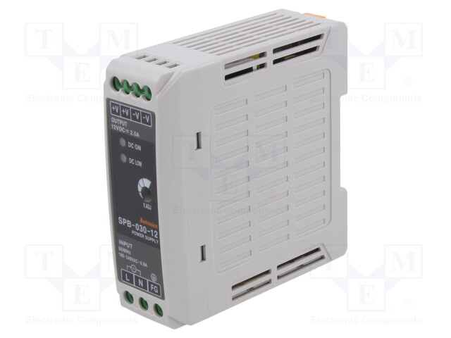 Power supply: switched-mode; for DIN rail; 30W; 12VDC; 2.5A; IP20