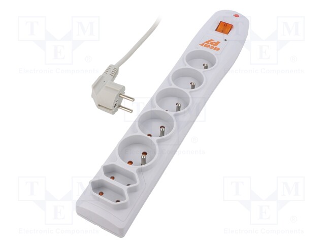 Plug socket strip: protective; Sockets: 7; 230VAC; 10A; grey