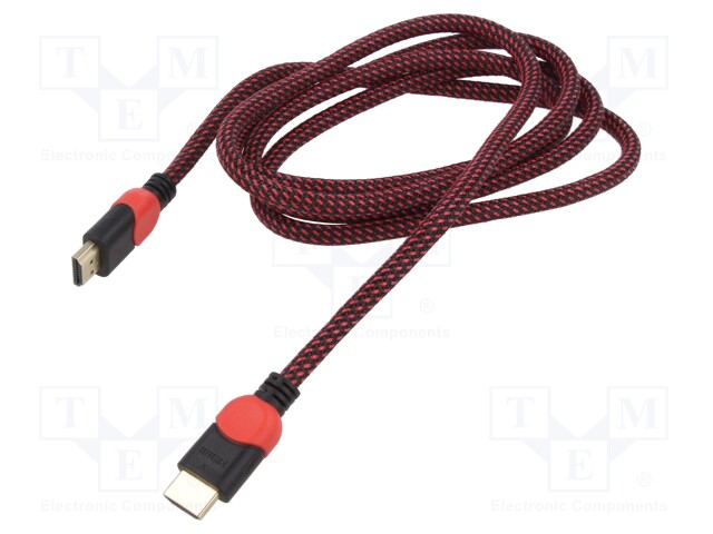 Cable; HDMI 2.0; HDMI plug,both sides; textile; Len: 3m; black-red