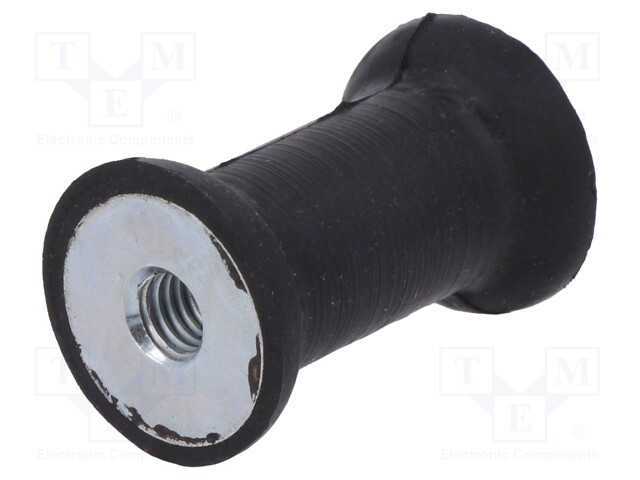 Vibration damper; M6; Ø: 25mm; rubber; L: 20mm; H: 6mm; 1214N; 243N/mm
