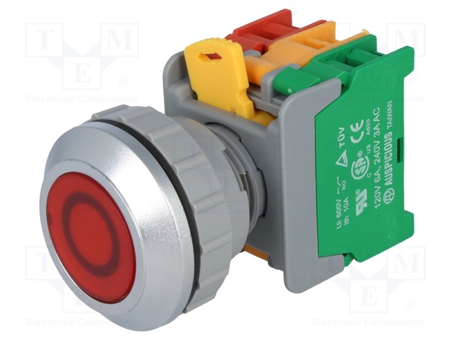 Switch: push-button; Stabl.pos: 2; NC + NO; 30mm; red; IP65; Pos: 2