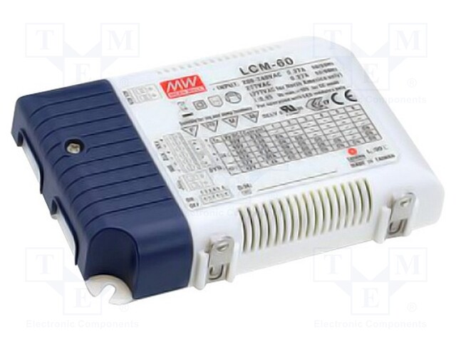 Power supply: switched-mode; LED; 60.3W; 2÷90VDC; 500÷1400mA; IP20