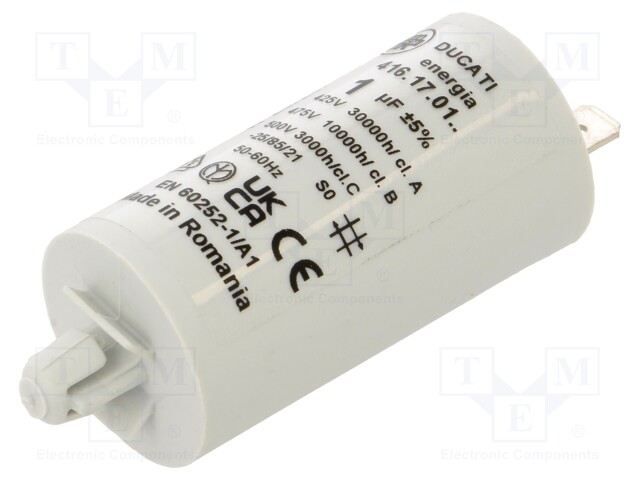 Capacitor: motors, run; 1uF; 425VAC; Ø28x55mm; -25÷85°C; ±5%