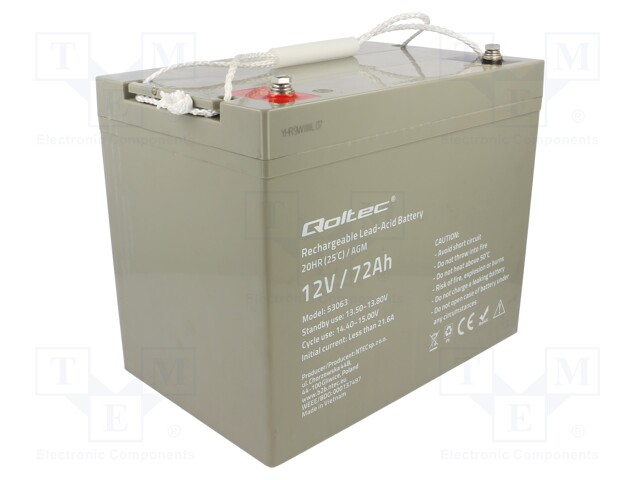 Re-battery: acid-lead; 12V; 72Ah; AGM; maintenance-free