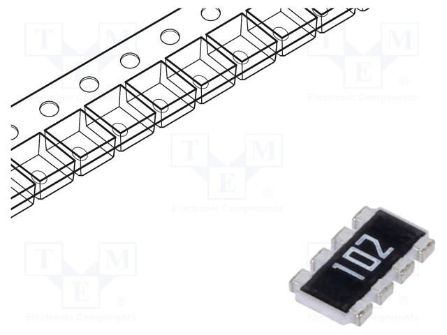 Fixed Network Resistor, 1 kohm, YC324 Series, 4 Elements, Isolated, 2412 [6032 Metric], 8 Pins