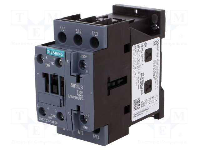 Contactor: 3-pole; NO x3; Auxiliary contacts: NO + NC; 230VAC; 32A