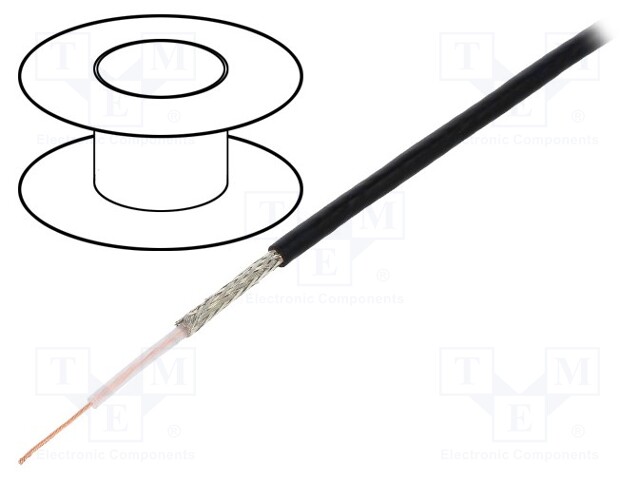 Wire: coaxial; RG174U; stranded; CCS; PVC; black; 50m; Ø2.8mm