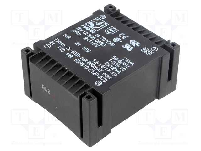 Transformer: encapsulated; 24VA; 115/115VAC; 15V; 15V; 800mA; 800mA