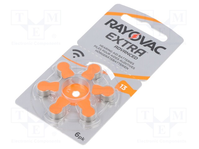 Battery: zinc air (ZnO2); 1.45V; AC13,R754,coin; Batt.no: 6