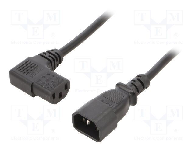 Cable; 3x1mm2; IEC C13 female 90°,IEC C14 male; PVC; 3m; black