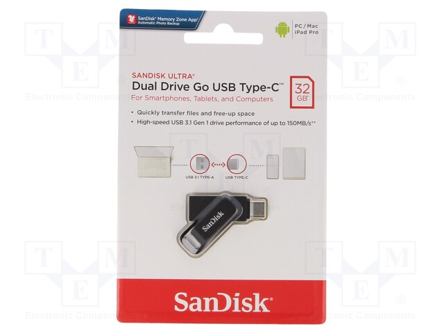 Pendrive; USB 3.1; 32GB; 150MB/s; USB A,USB C; DUAL DRIVE GO