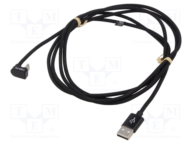 Cable; angular,USB 2.0; USB A plug,USB C plug; 2m; black; 480Mbps
