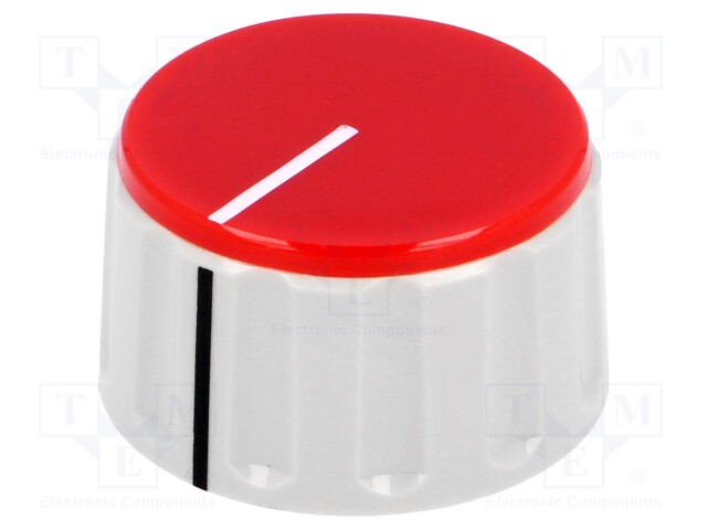 Knob; with pointer; ABS; Shaft d: 6mm; Ø36.5x20.5mm; grey; red